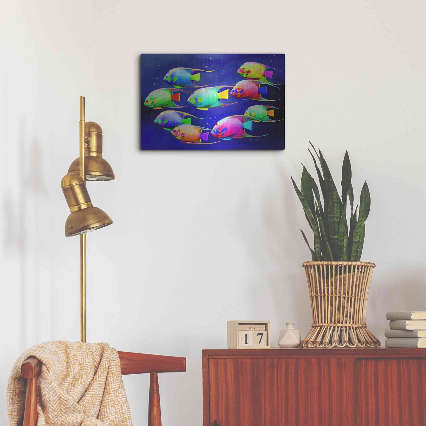 Luxe Metal Art 'Colorful Fishes 2' by Ata Alishahi, Metal Wall Art,24x16