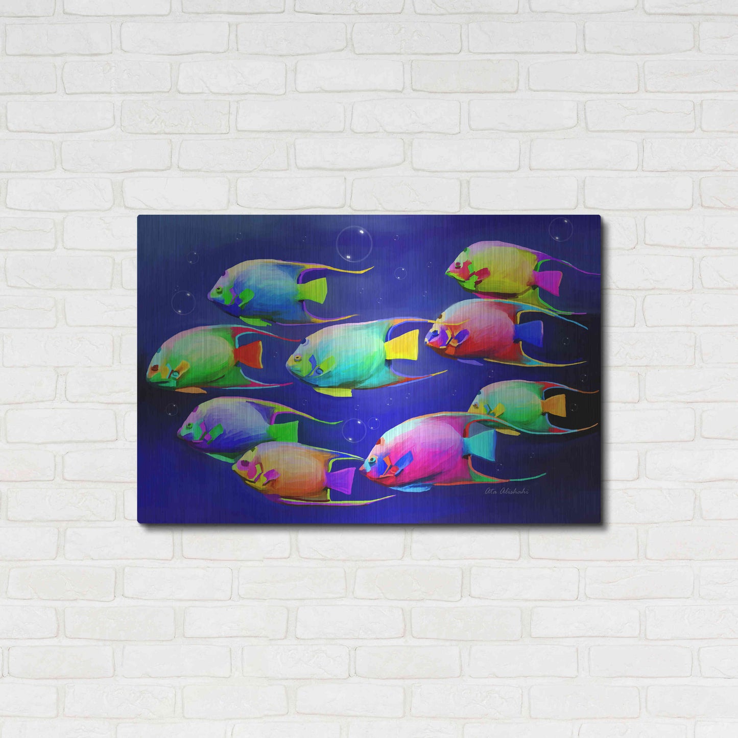 Luxe Metal Art 'Colorful Fishes 2' by Ata Alishahi, Metal Wall Art,36x24
