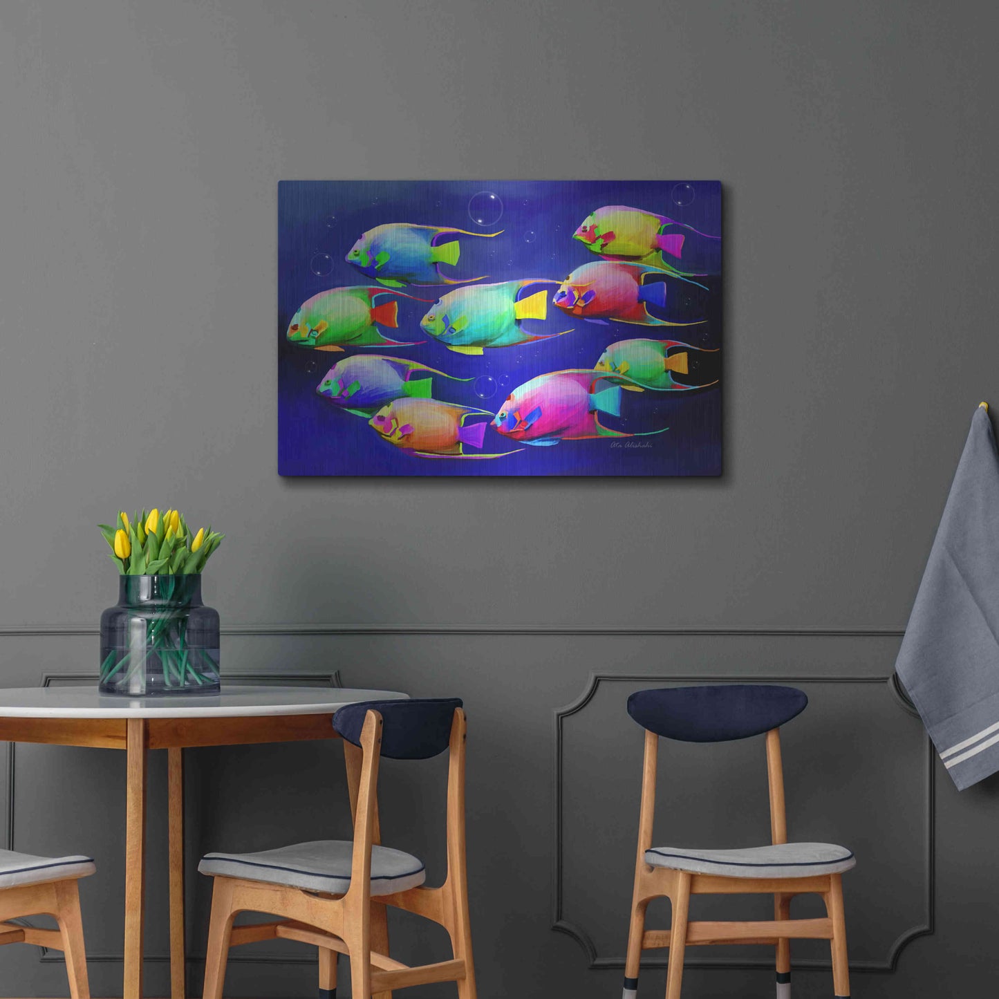 Luxe Metal Art 'Colorful Fishes 2' by Ata Alishahi, Metal Wall Art,36x24