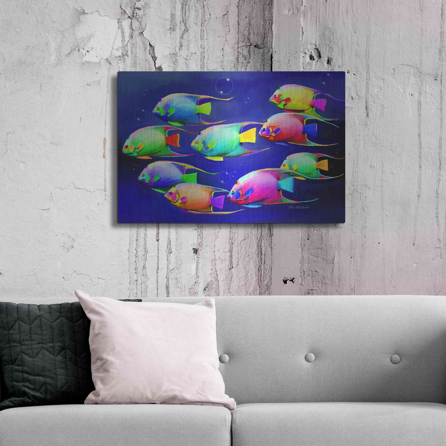 Luxe Metal Art 'Colorful Fishes 2' by Ata Alishahi, Metal Wall Art,36x24