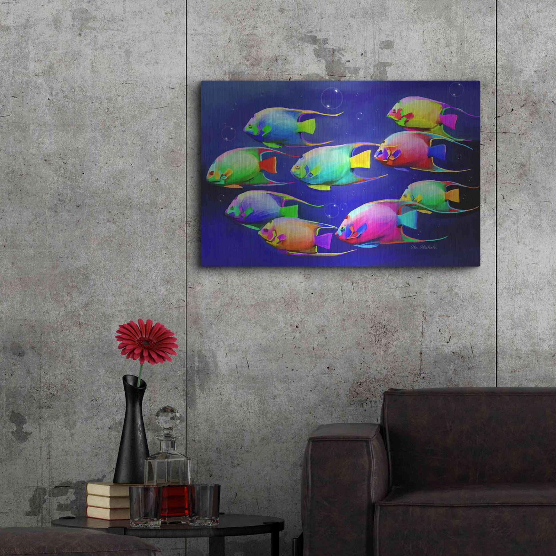 Luxe Metal Art 'Colorful Fishes 2' by Ata Alishahi, Metal Wall Art,36x24