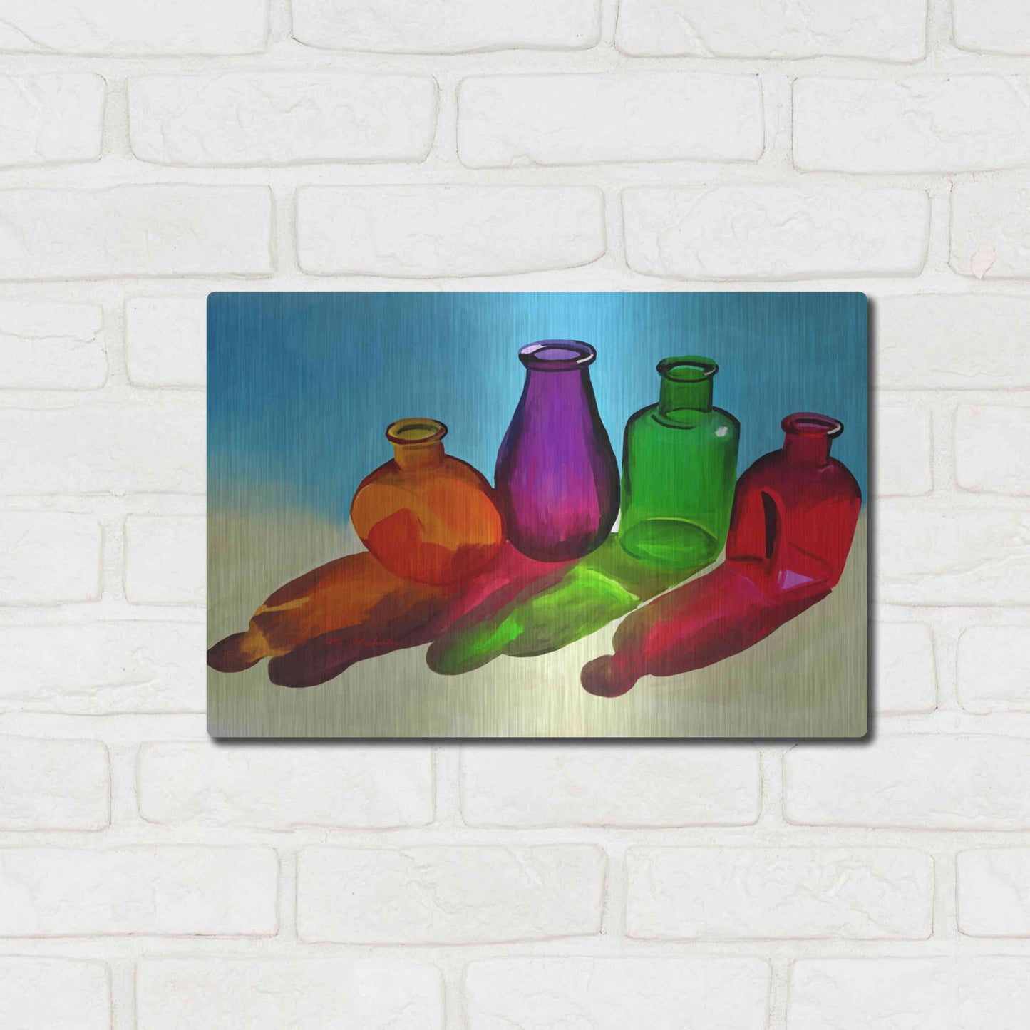 Luxe Metal Art 'Colorful Bottles' by Ata Alishahi, Metal Wall Art,16x12