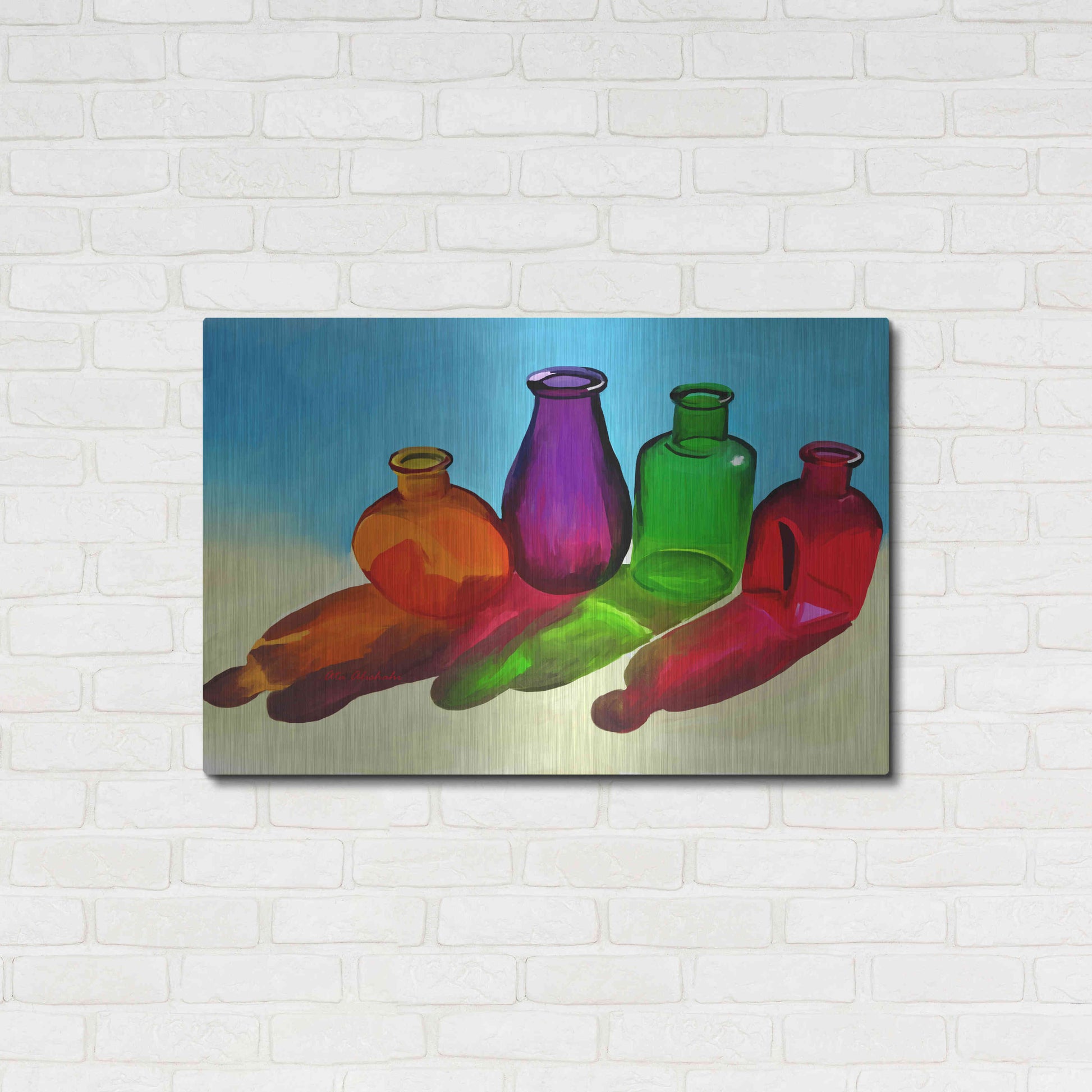 Luxe Metal Art 'Colorful Bottles' by Ata Alishahi, Metal Wall Art,36x24