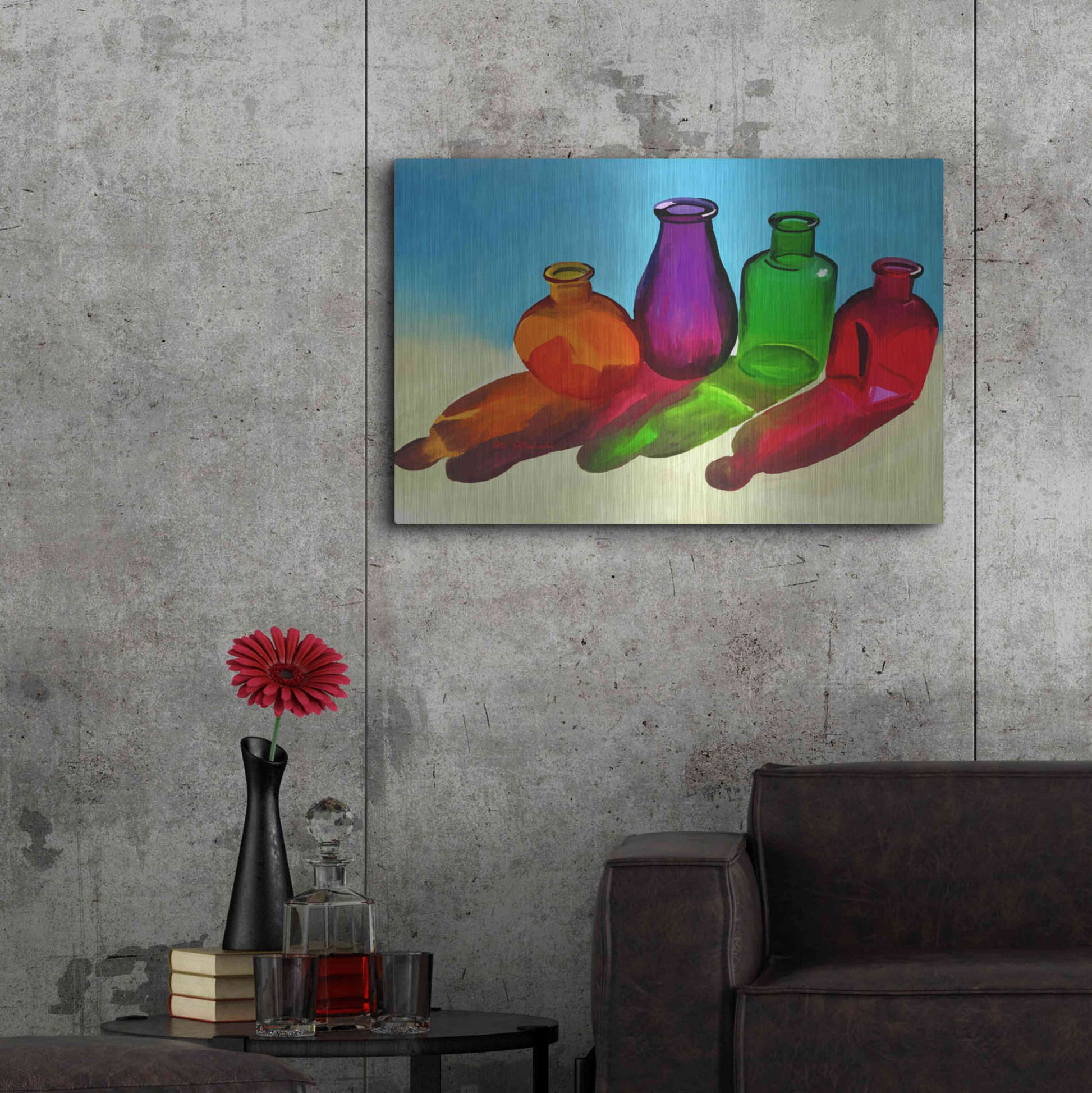 Luxe Metal Art 'Colorful Bottles' by Ata Alishahi, Metal Wall Art,36x24