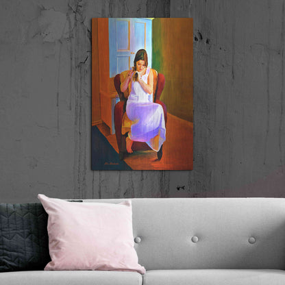 Luxe Metal Art 'Lady Sitting On A Chair' by Ata Alishahi, Metal Wall Art,24x36