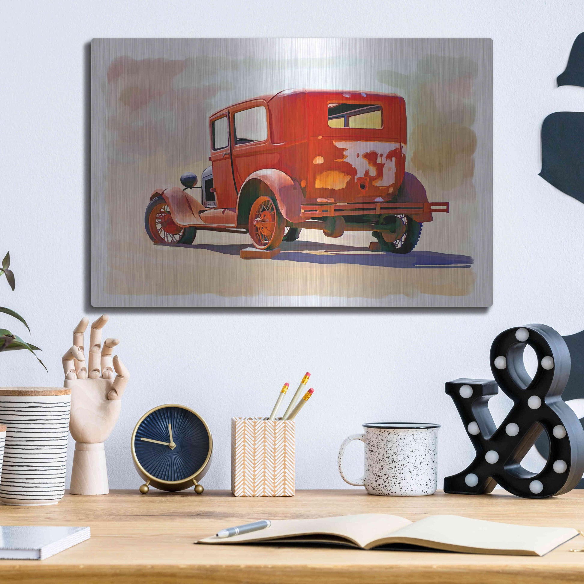 Luxe Metal Art 'Old Car' by Ata Alishahi, Metal Wall Art,16x12