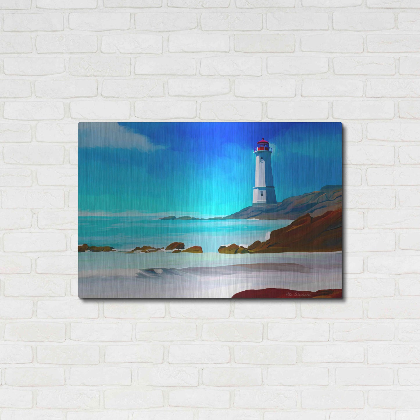 Luxe Metal Art 'White Lighthouse' by Ata Alishahi, Metal Wall Art,36x24