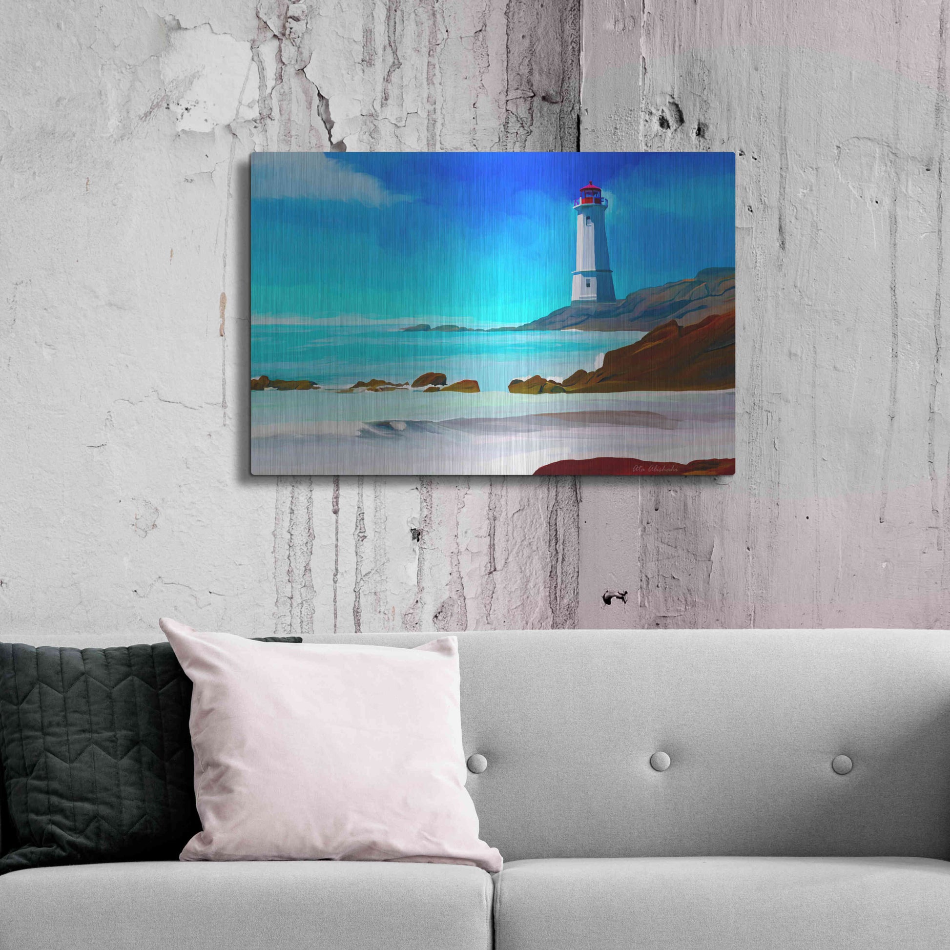 Luxe Metal Art 'White Lighthouse' by Ata Alishahi, Metal Wall Art,36x24