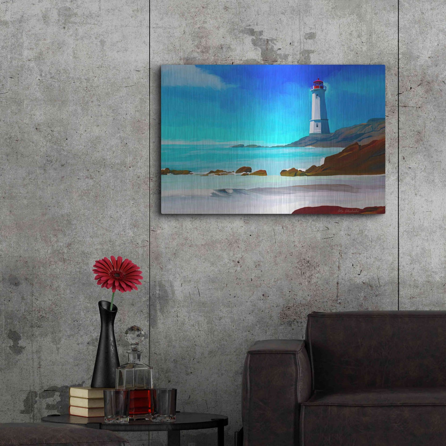 Luxe Metal Art 'White Lighthouse' by Ata Alishahi, Metal Wall Art,36x24