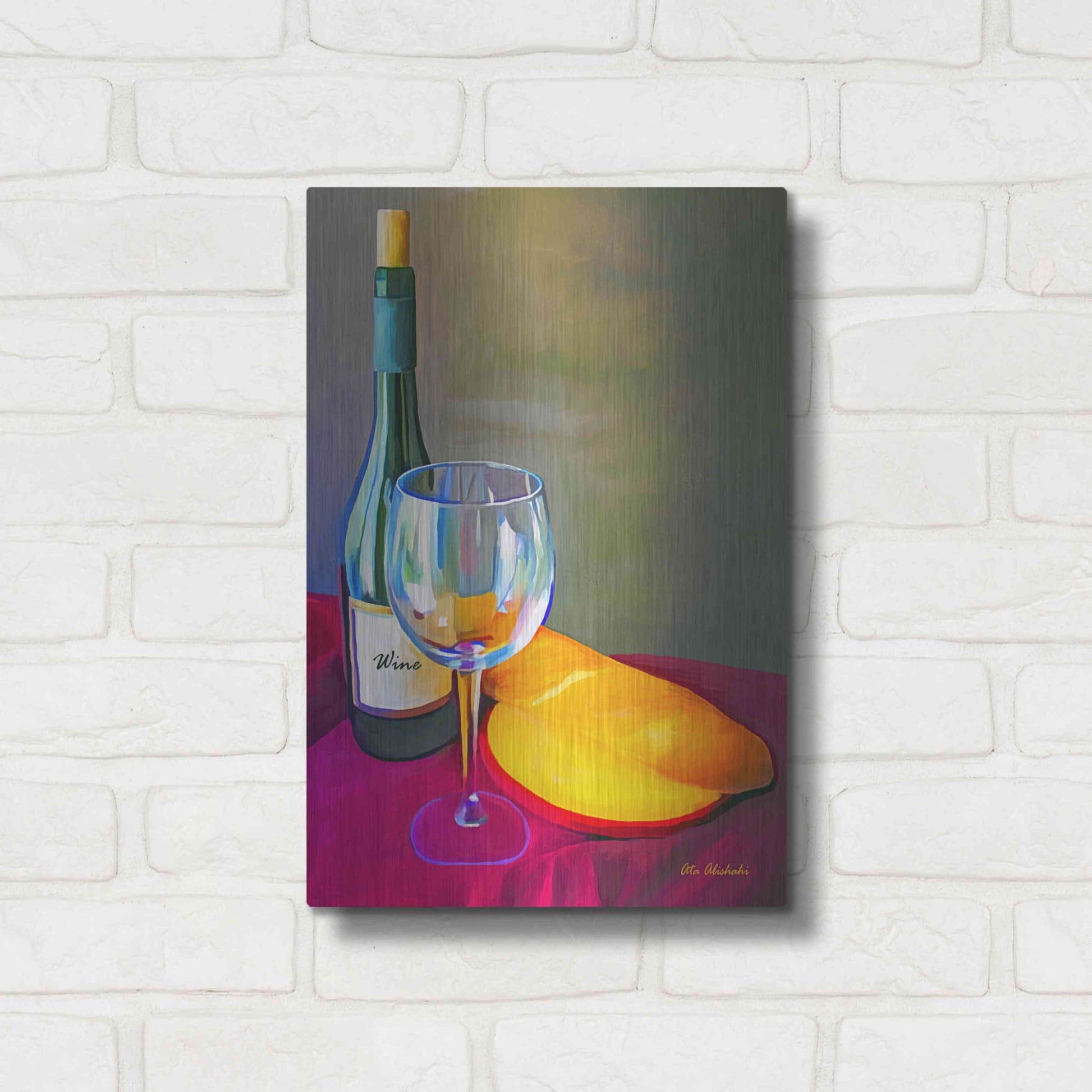 Luxe Metal Art 'Wine Bread' by Ata Alishahi, Metal Wall Art,12x16