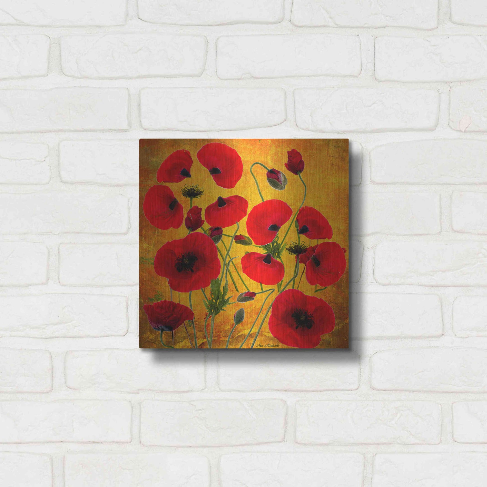 Luxe Metal Art 'Poppy Flowers 2' by Ata Alishahi, Metal Wall Art,12x12