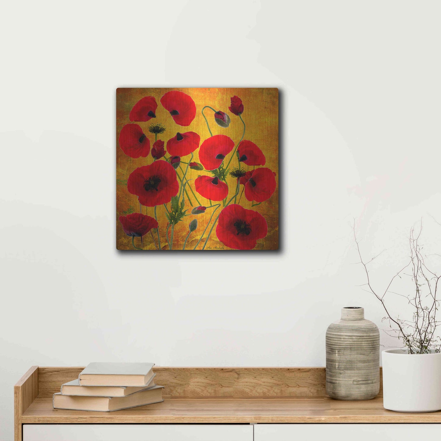 Luxe Metal Art 'Poppy Flowers 2' by Ata Alishahi, Metal Wall Art,12x12