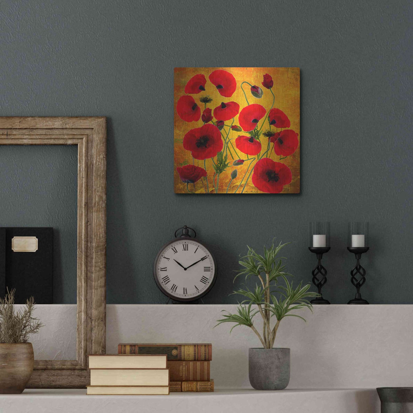 Luxe Metal Art 'Poppy Flowers 2' by Ata Alishahi, Metal Wall Art,12x12