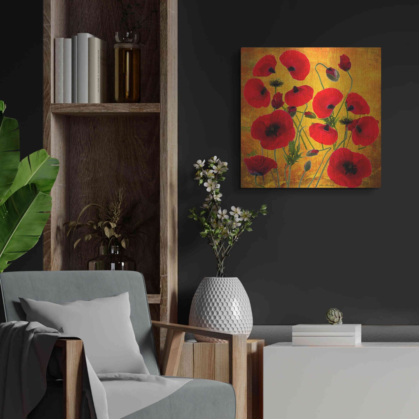 Luxe Metal Art 'Poppy Flowers 2' by Ata Alishahi, Metal Wall Art,24x24