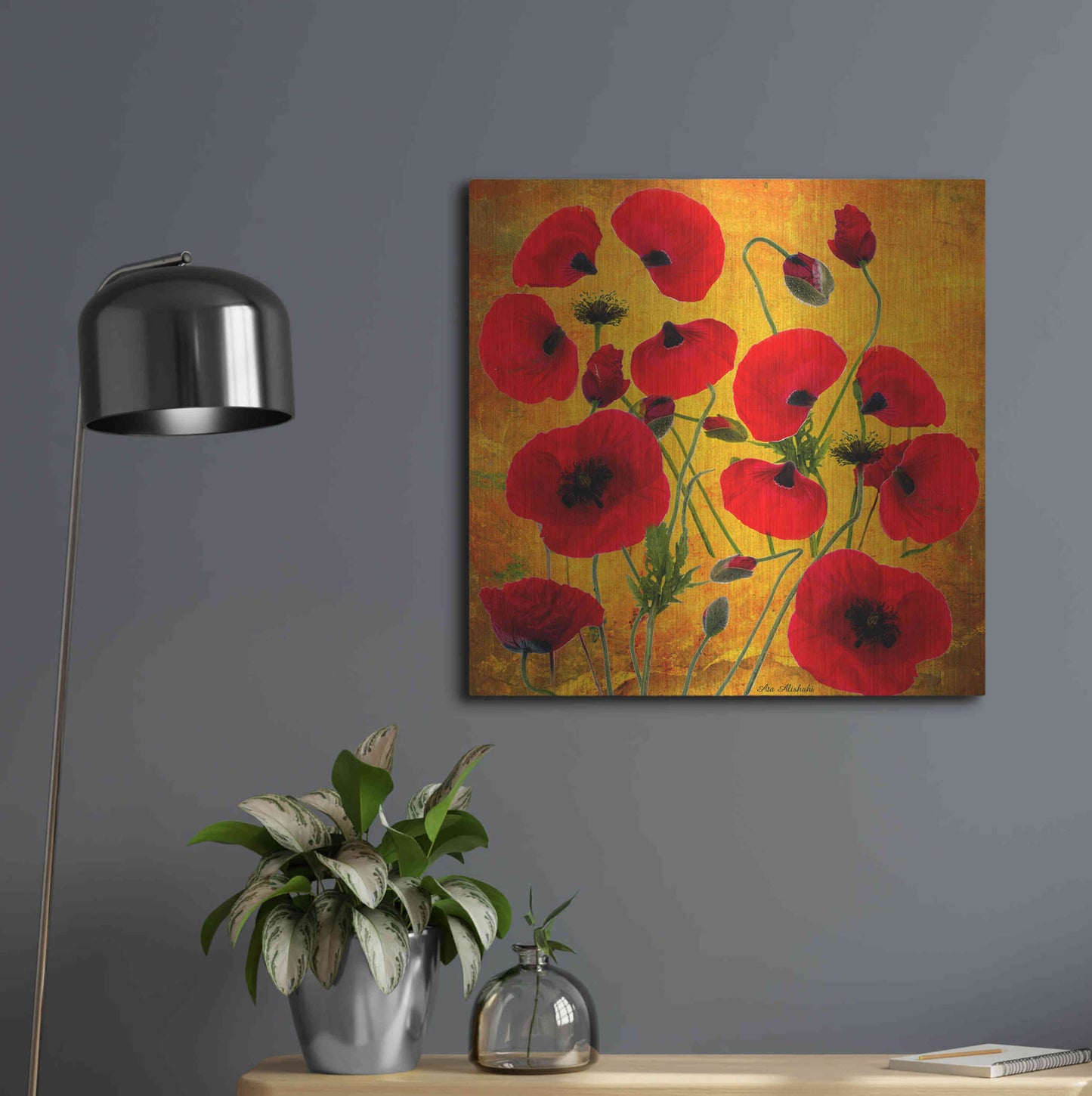 Luxe Metal Art 'Poppy Flowers 2' by Ata Alishahi, Metal Wall Art,24x24