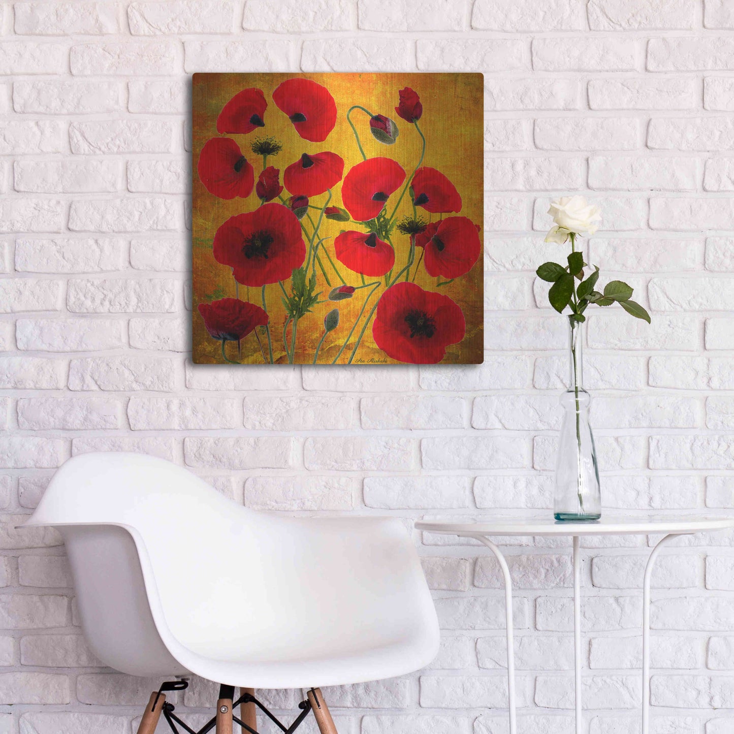 Luxe Metal Art 'Poppy Flowers 2' by Ata Alishahi, Metal Wall Art,24x24