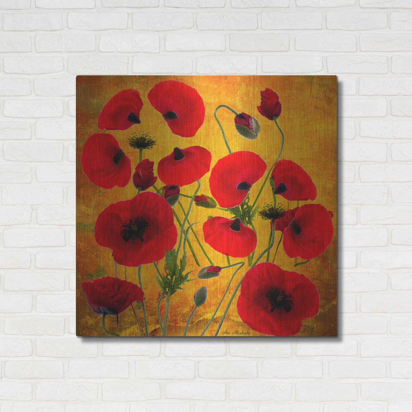 Luxe Metal Art 'Poppy Flowers 2' by Ata Alishahi, Metal Wall Art,36x36