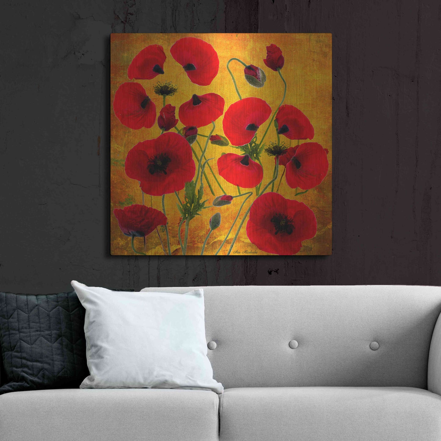 Luxe Metal Art 'Poppy Flowers 2' by Ata Alishahi, Metal Wall Art,36x36