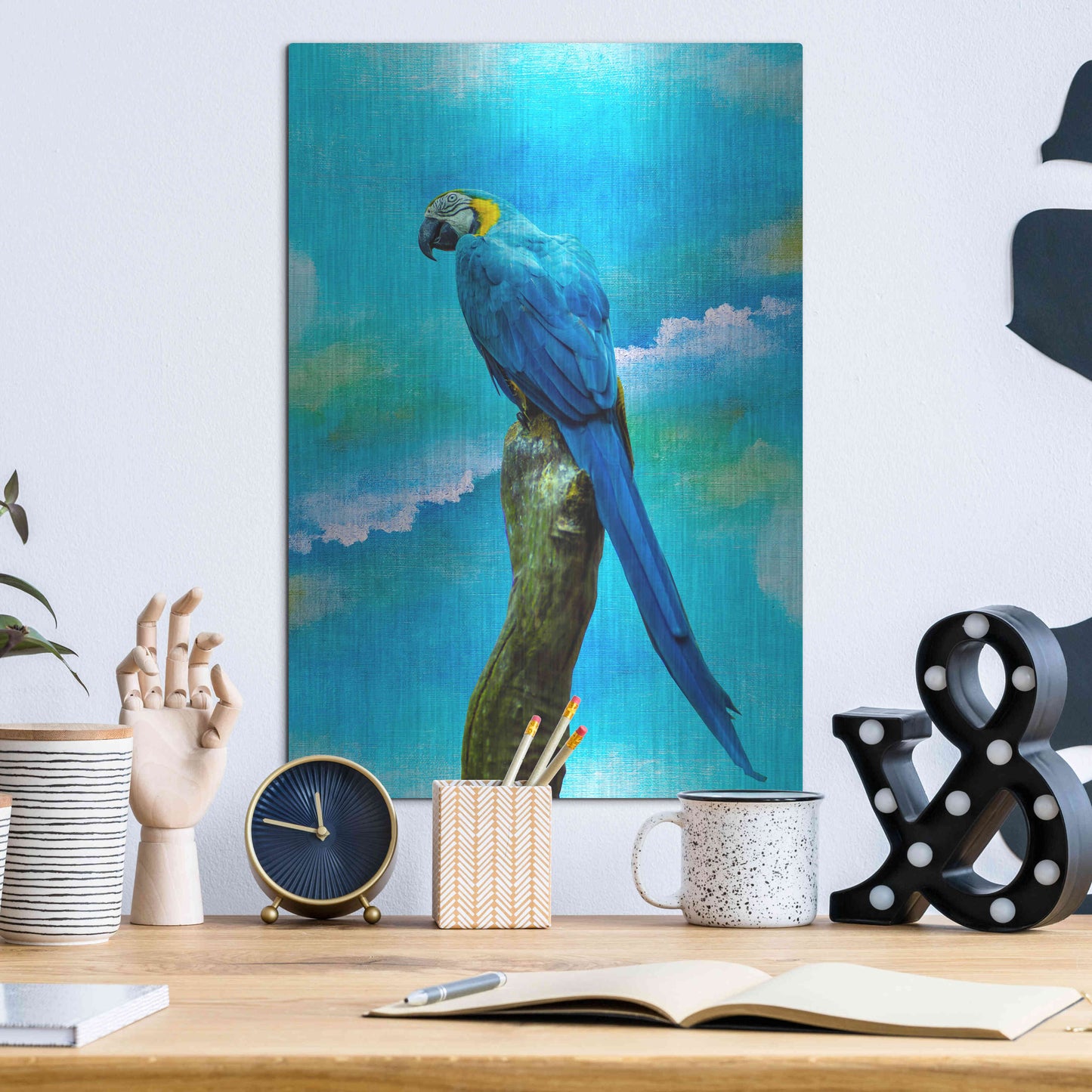 Luxe Metal Art 'Blue Parrot' by Ata Alishahi, Metal Wall Art,12x16