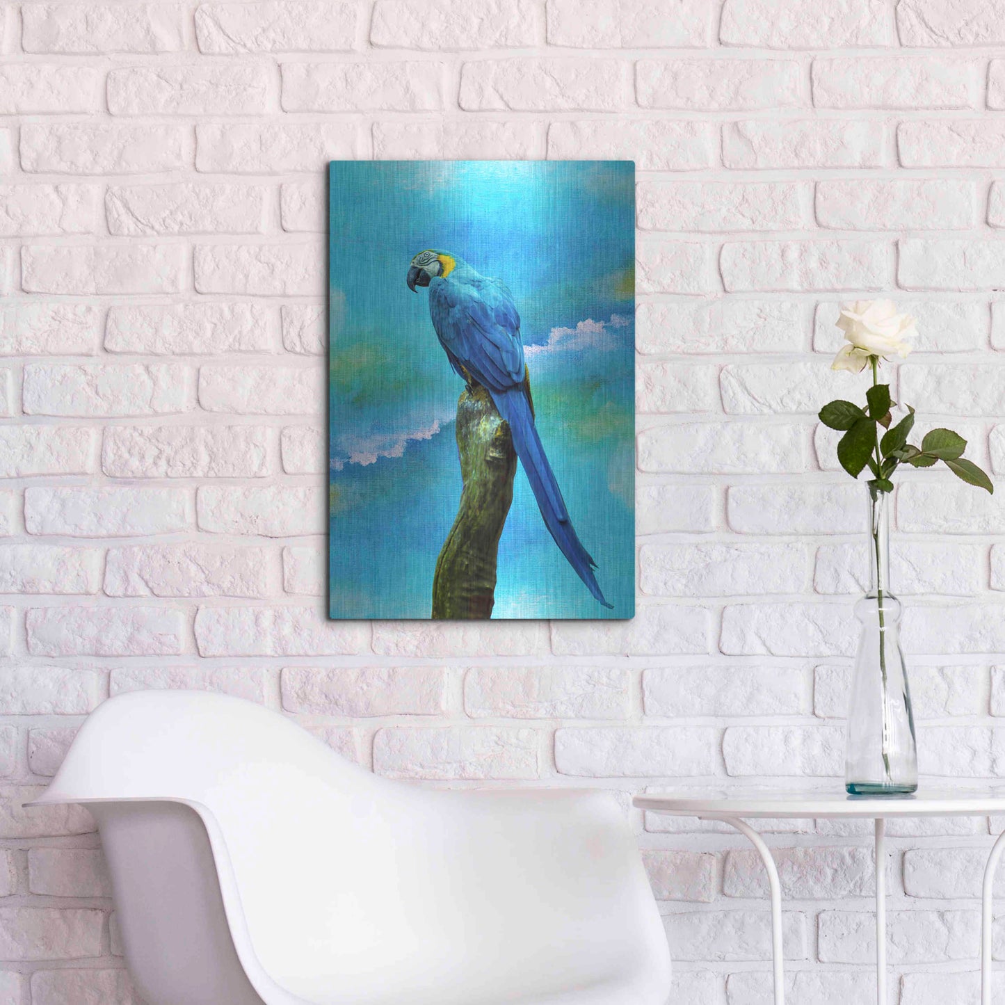 Luxe Metal Art 'Blue Parrot' by Ata Alishahi, Metal Wall Art,16x24