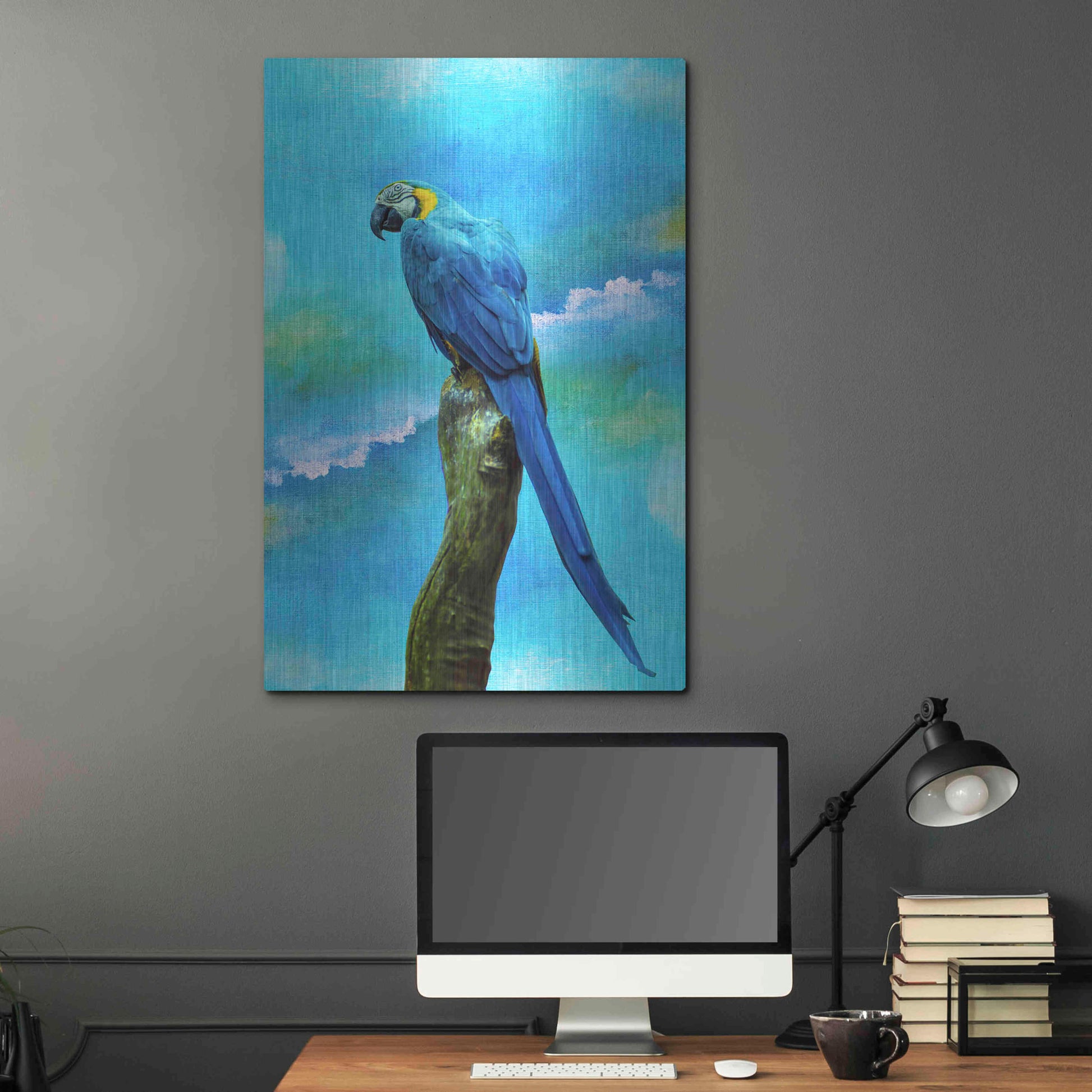 Luxe Metal Art 'Blue Parrot' by Ata Alishahi, Metal Wall Art,24x36