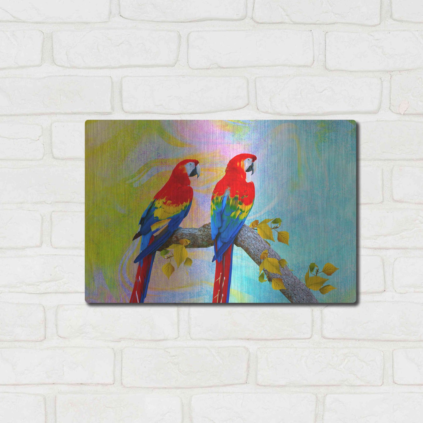 Luxe Metal Art 'Parrots 87A' by Ata Alishahi, Metal Wall Art,16x12
