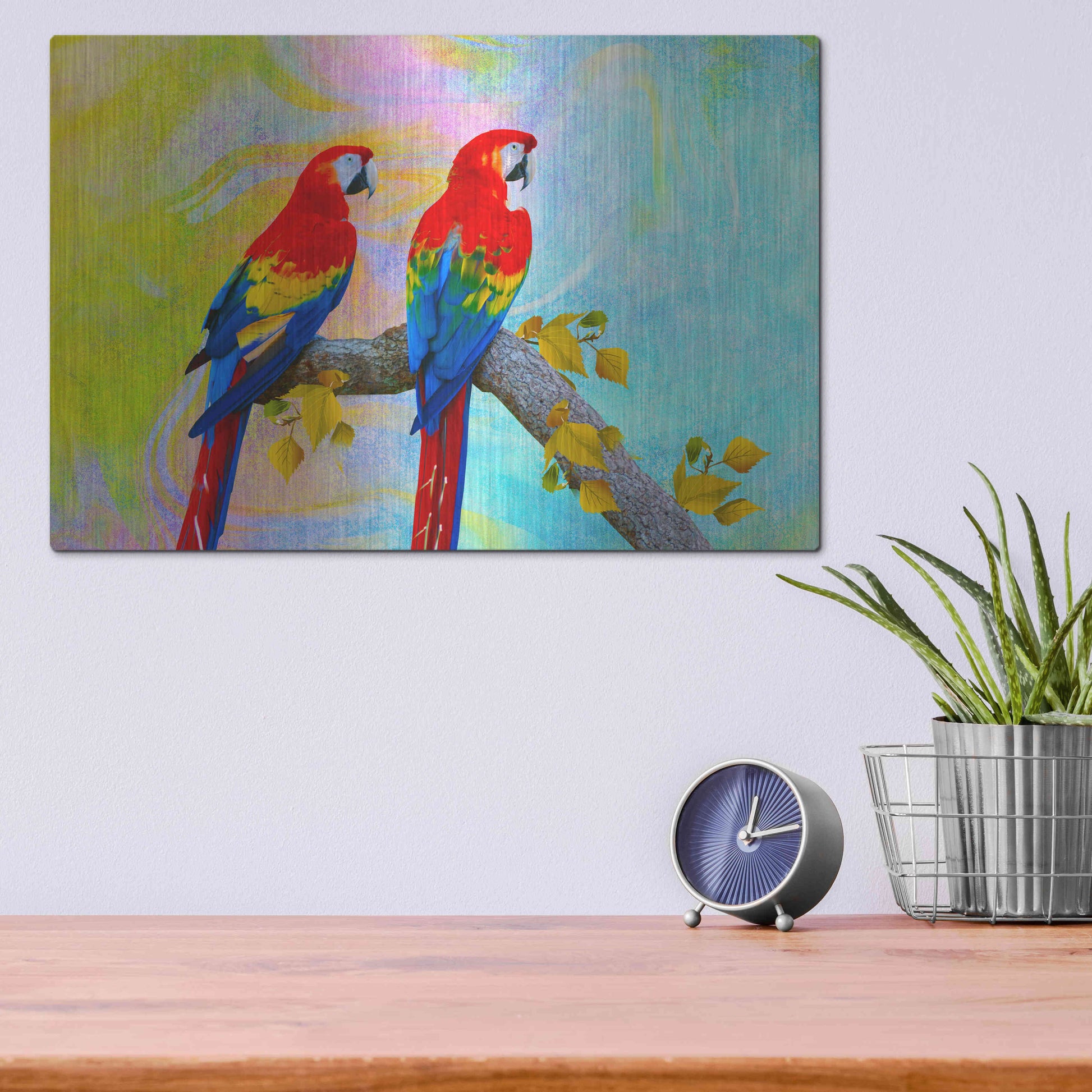 Luxe Metal Art 'Parrots 87A' by Ata Alishahi, Metal Wall Art,16x12