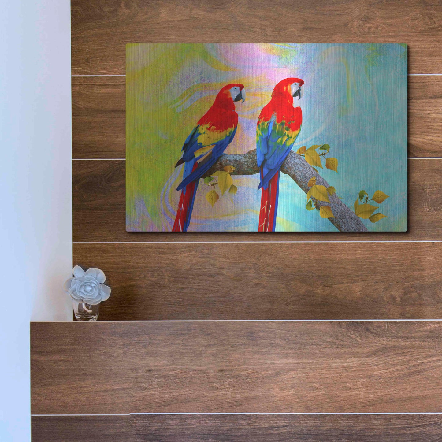 Luxe Metal Art 'Parrots 87A' by Ata Alishahi, Metal Wall Art,16x12