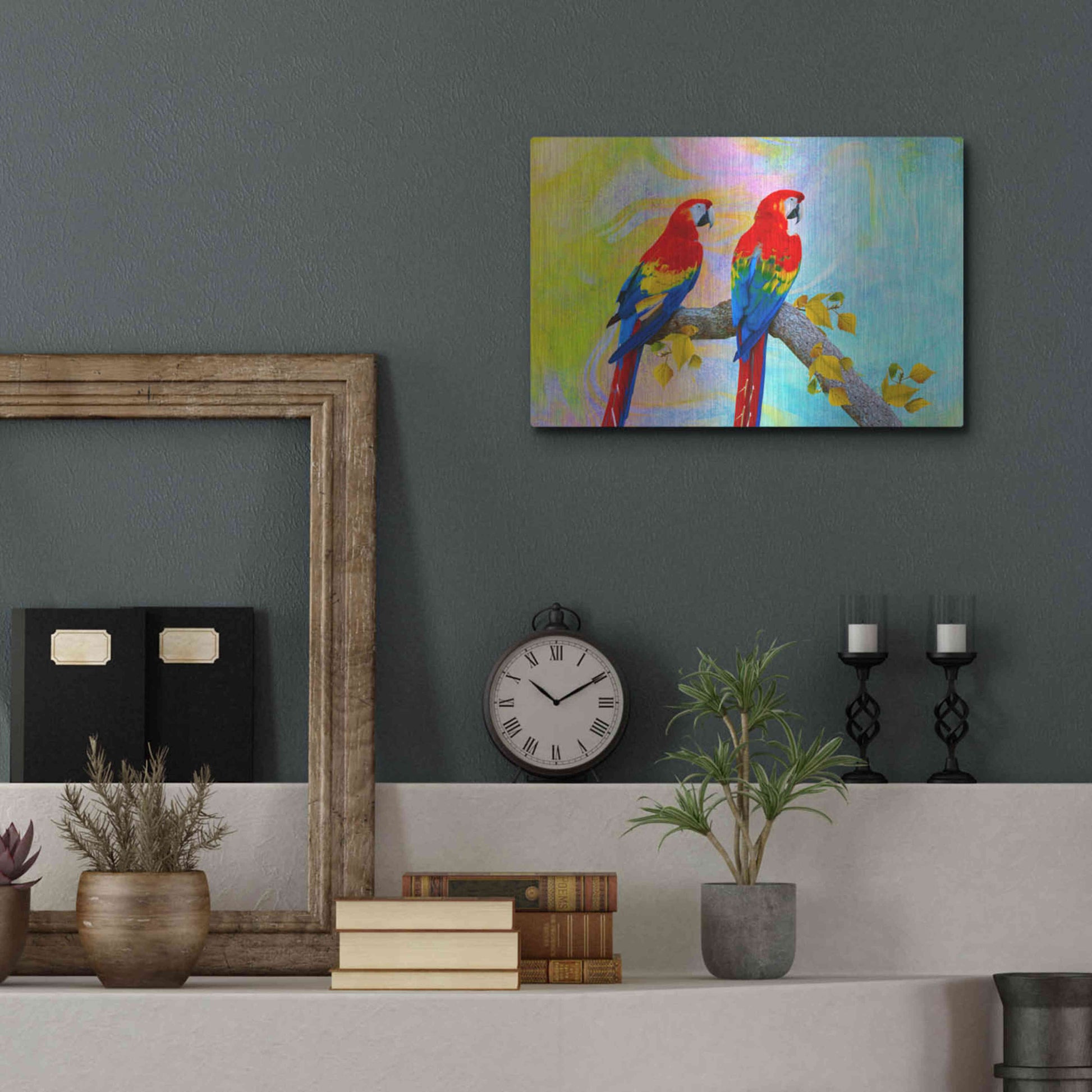 Luxe Metal Art 'Parrots 87A' by Ata Alishahi, Metal Wall Art,16x12