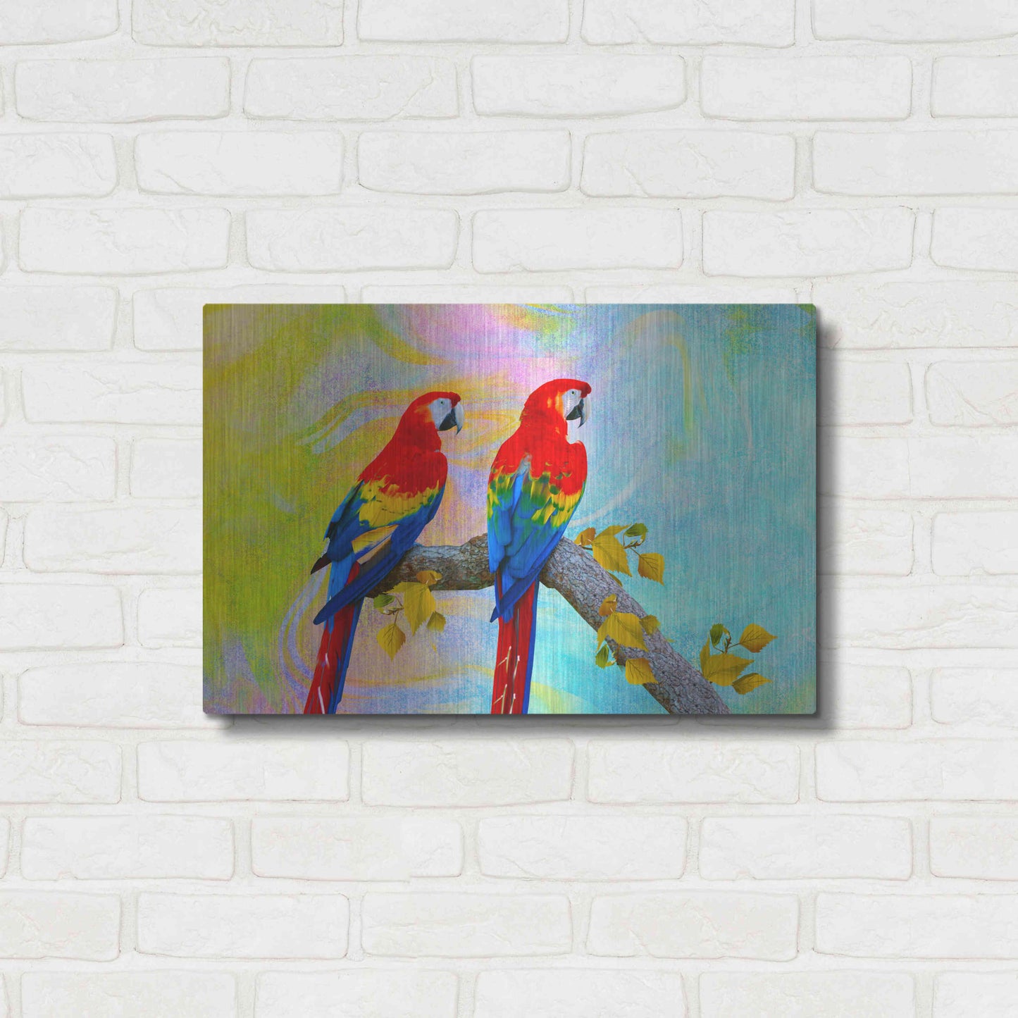Luxe Metal Art 'Parrots 87A' by Ata Alishahi, Metal Wall Art,24x16