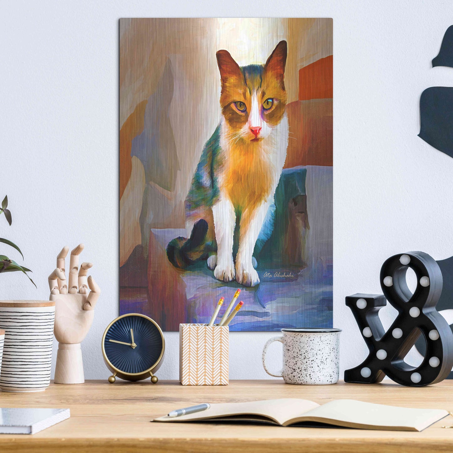 Luxe Metal Art 'Cat 1A' by Ata Alishahi, Metal Wall Art,12x16