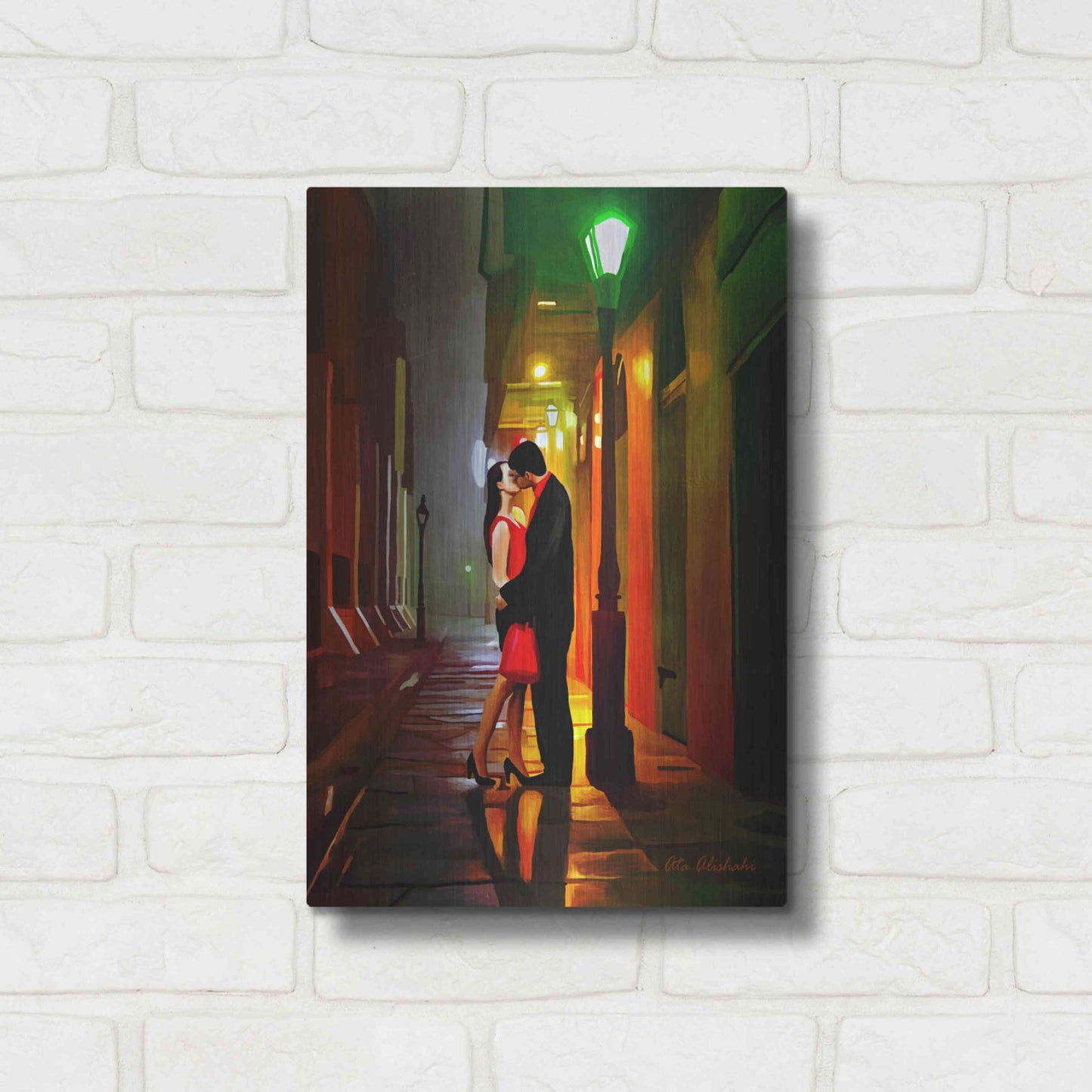 Luxe Metal Art 'Kissing Goodnight' by Ata Alishahi, Metal Wall Art,12x16