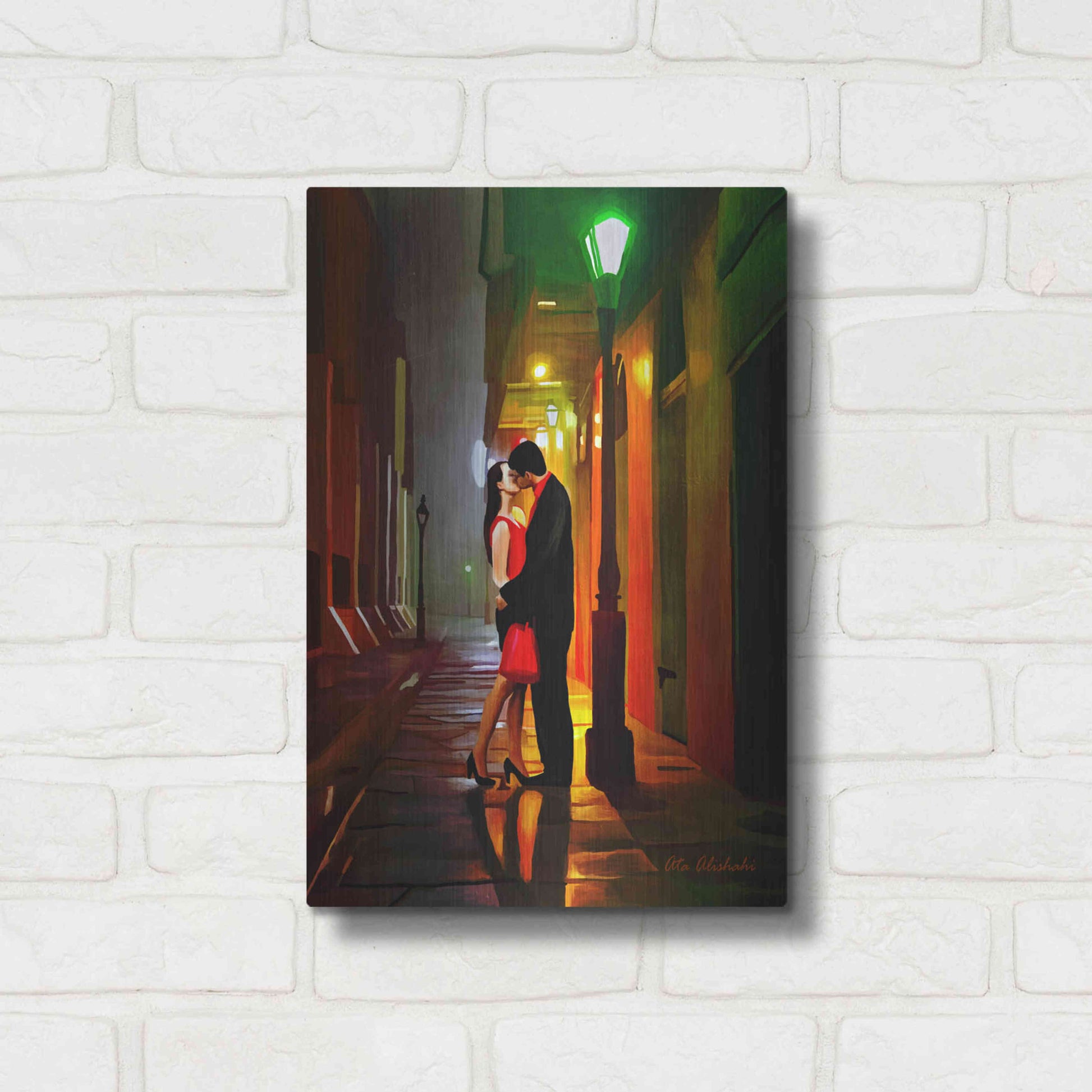 Luxe Metal Art 'Kissing Goodnight' by Ata Alishahi, Metal Wall Art,12x16