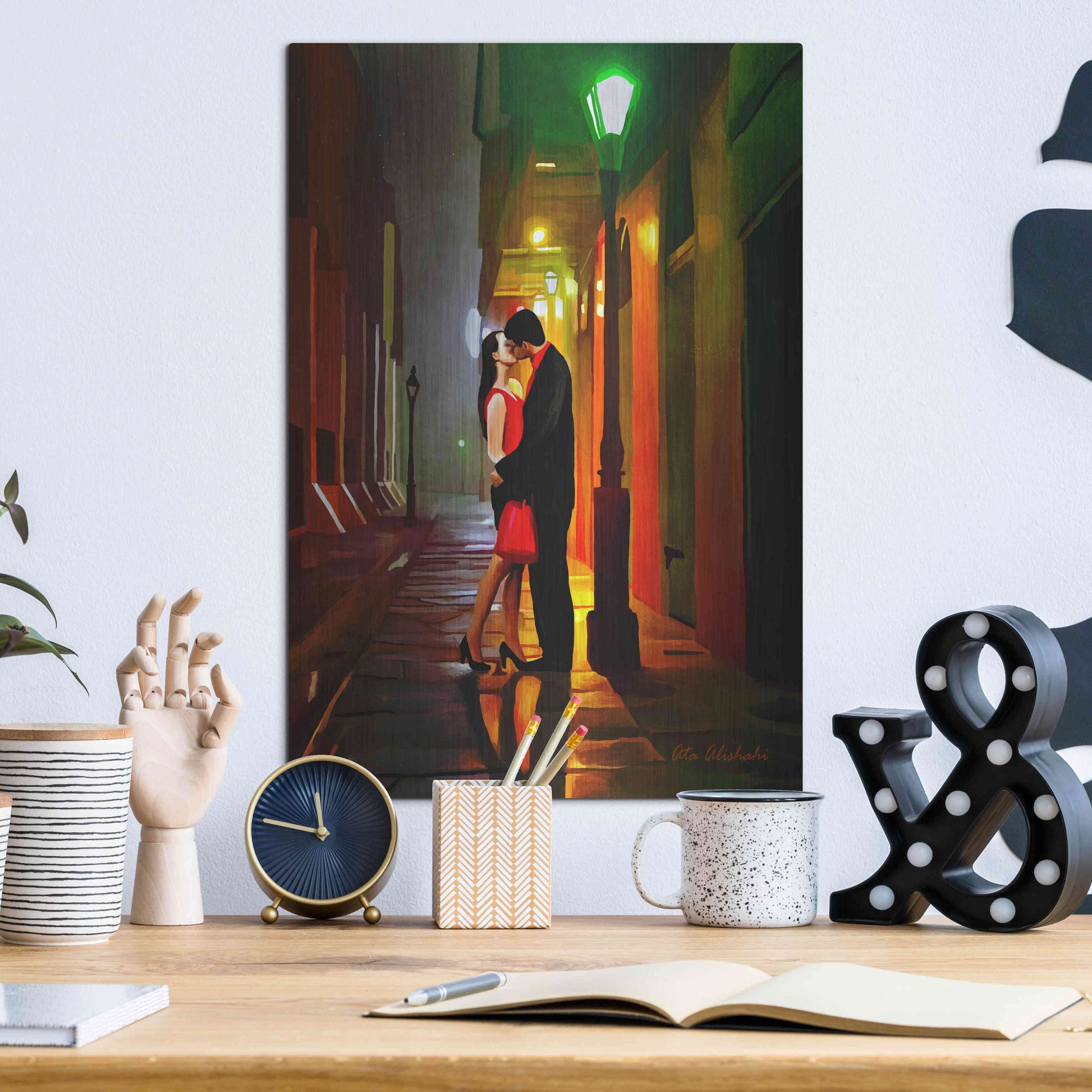 Luxe Metal Art 'Kissing Goodnight' by Ata Alishahi, Metal Wall Art,12x16