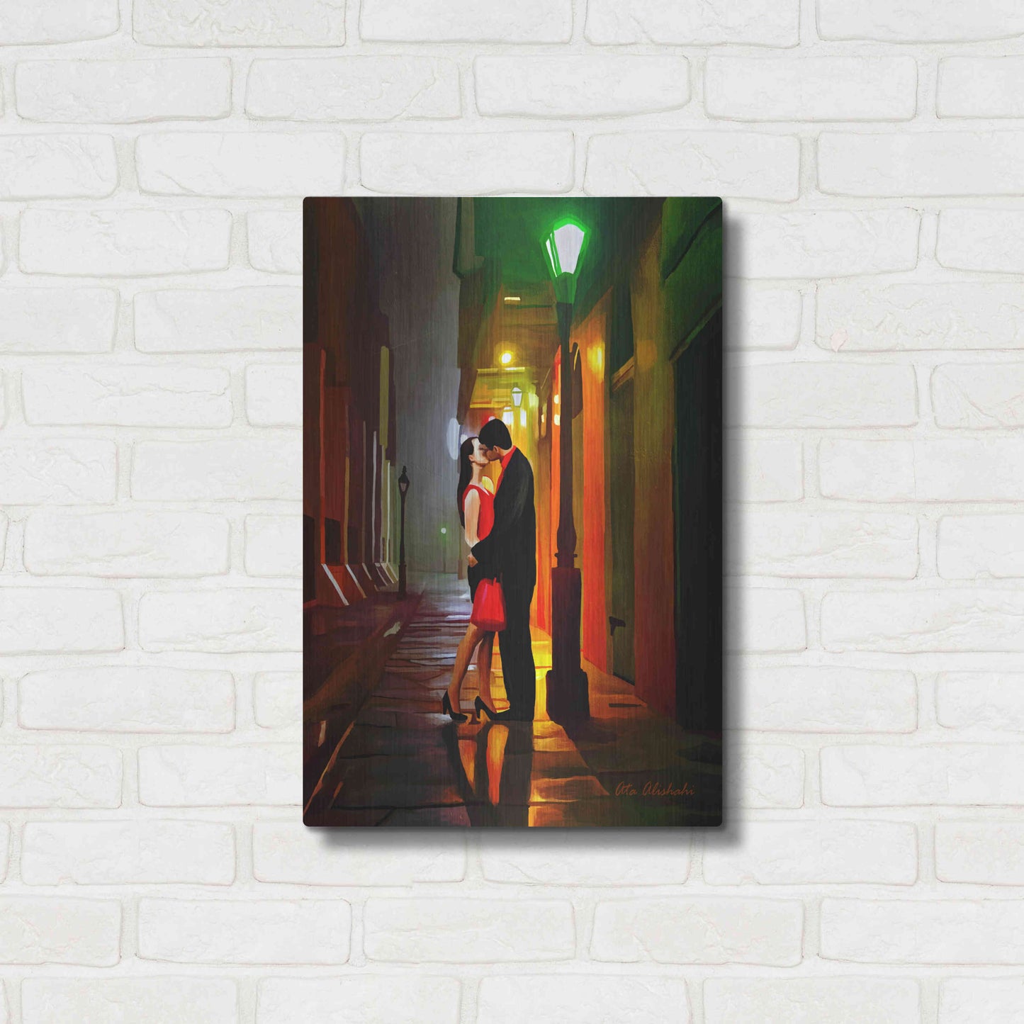 Luxe Metal Art 'Kissing Goodnight' by Ata Alishahi, Metal Wall Art,16x24