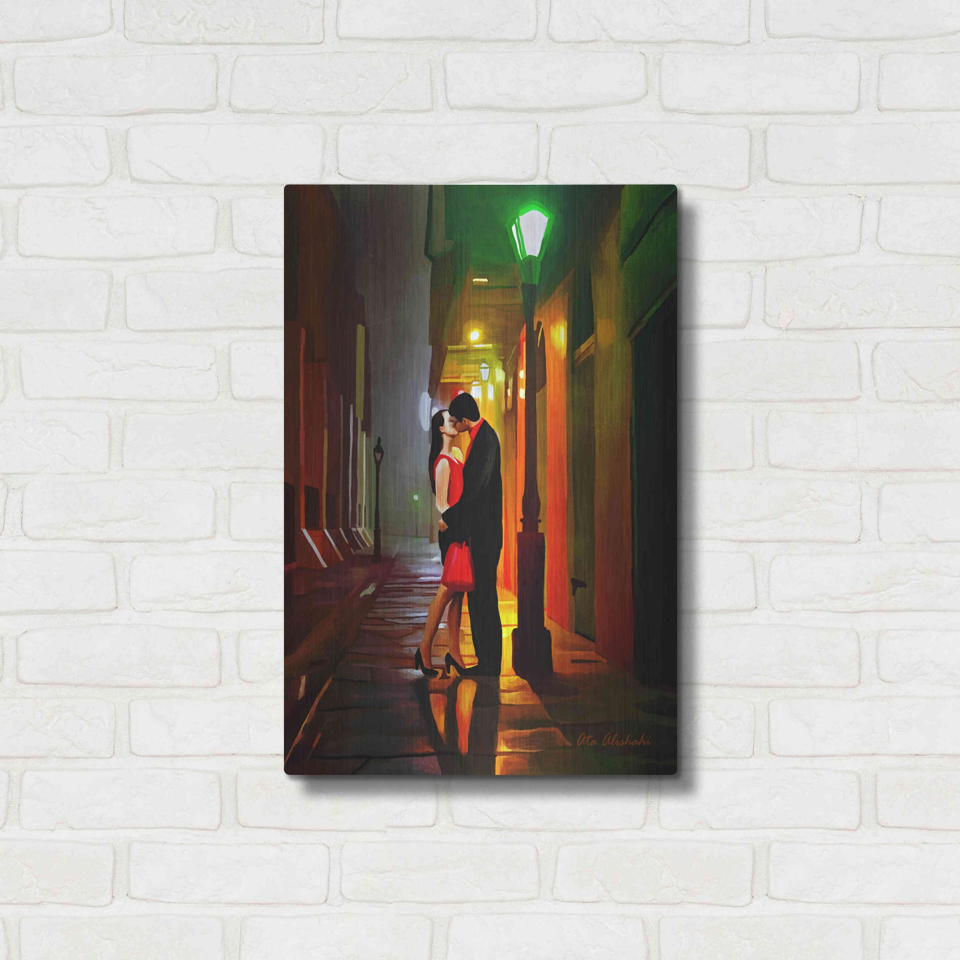 Luxe Metal Art 'Kissing Goodnight' by Ata Alishahi, Metal Wall Art,16x24