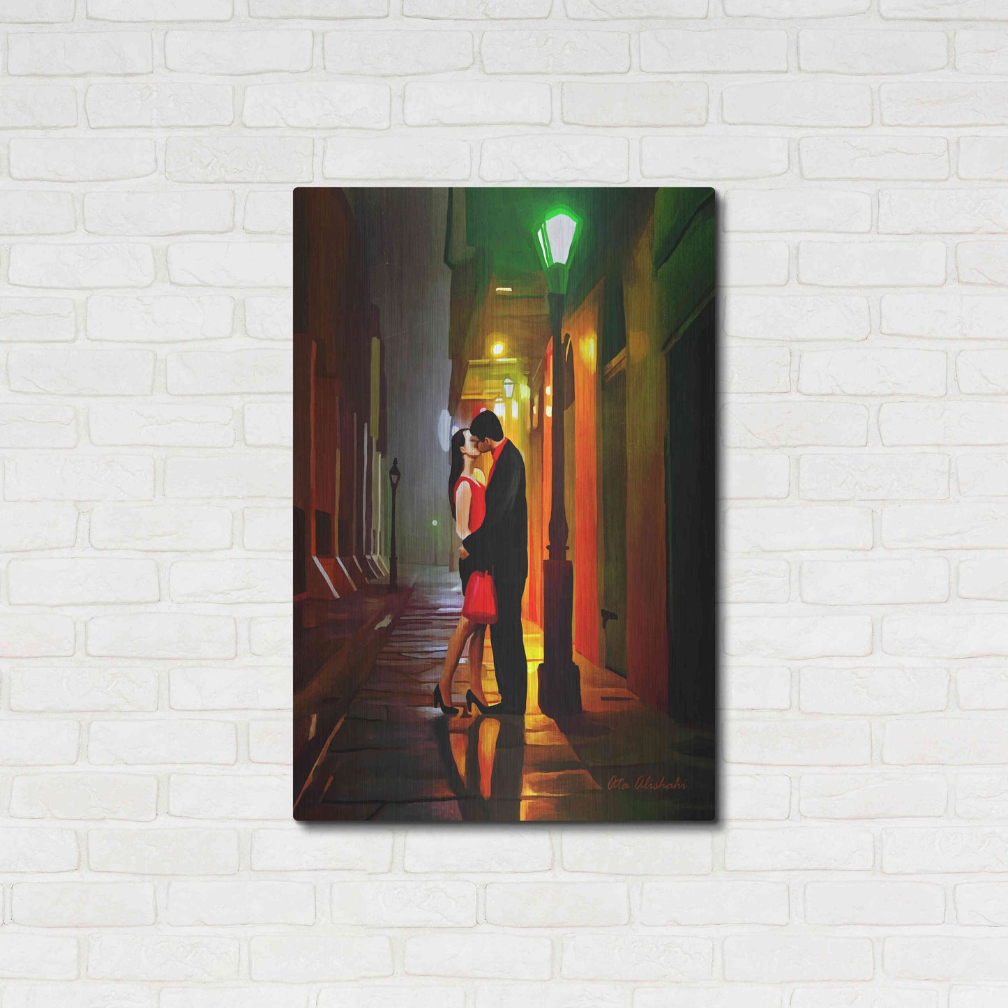 Luxe Metal Art 'Kissing Goodnight' by Ata Alishahi, Metal Wall Art,24x36