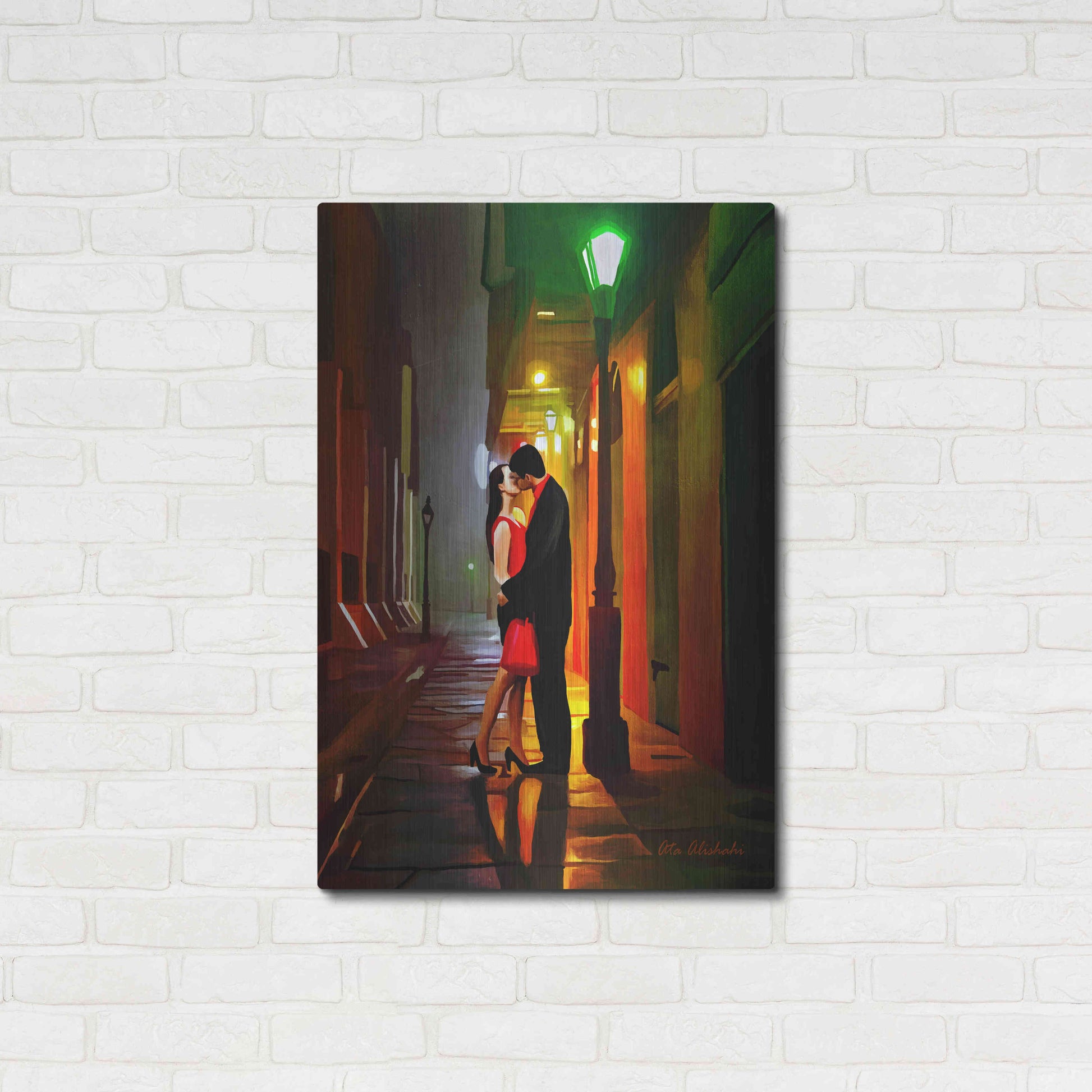 Luxe Metal Art 'Kissing Goodnight' by Ata Alishahi, Metal Wall Art,24x36