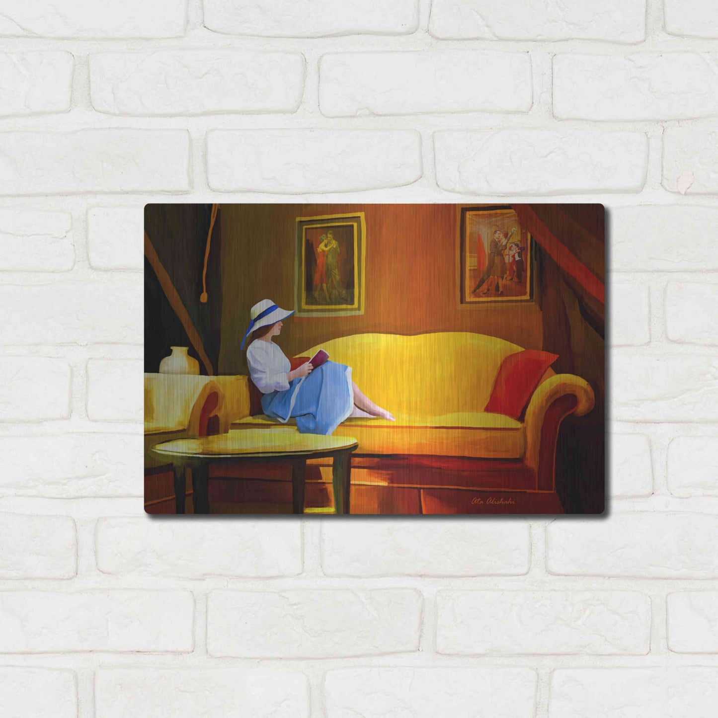 Luxe Metal Art 'Lady Reading 1' by Ata Alishahi, Metal Wall Art,16x12