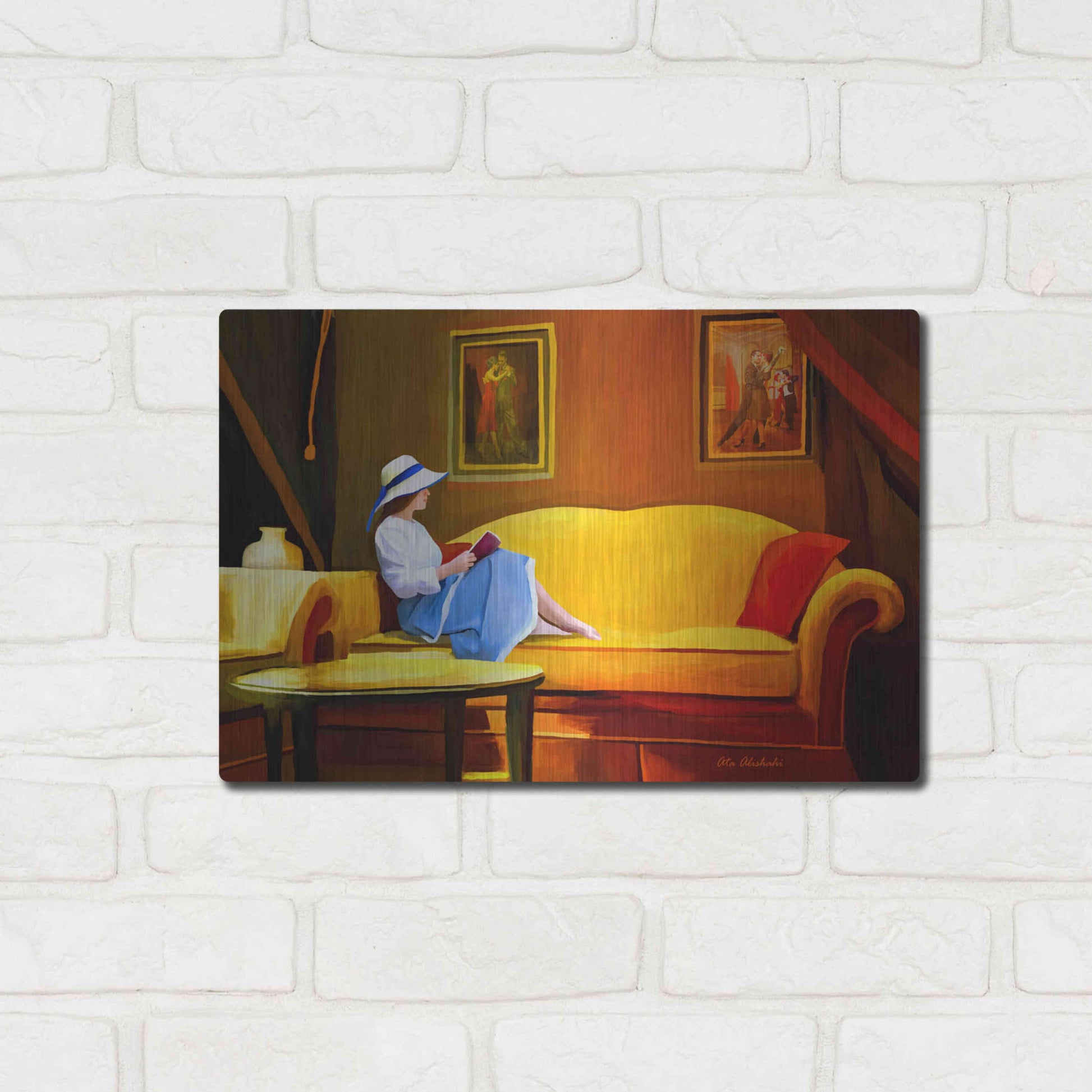 Luxe Metal Art 'Lady Reading 1' by Ata Alishahi, Metal Wall Art,16x12