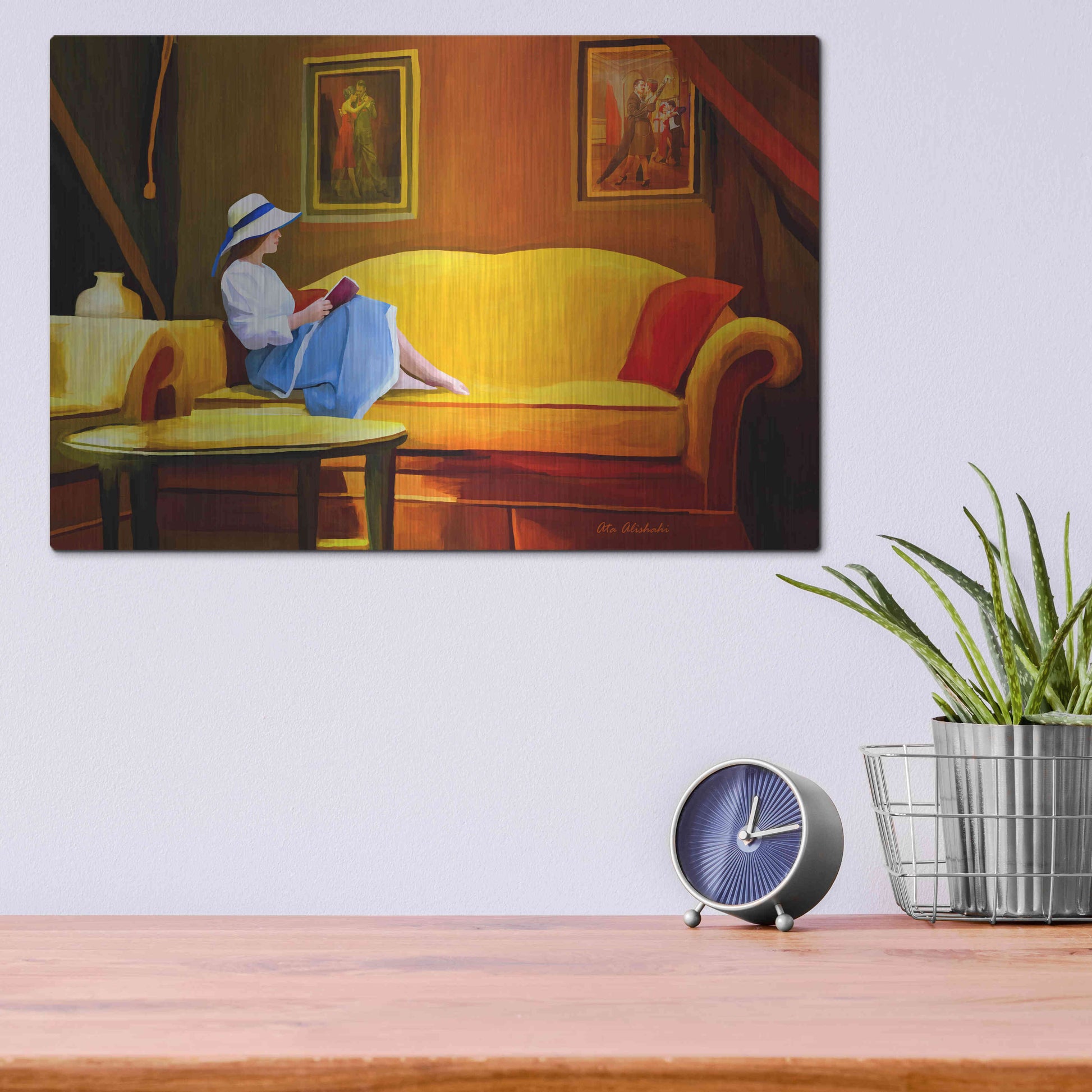 Luxe Metal Art 'Lady Reading 1' by Ata Alishahi, Metal Wall Art,16x12