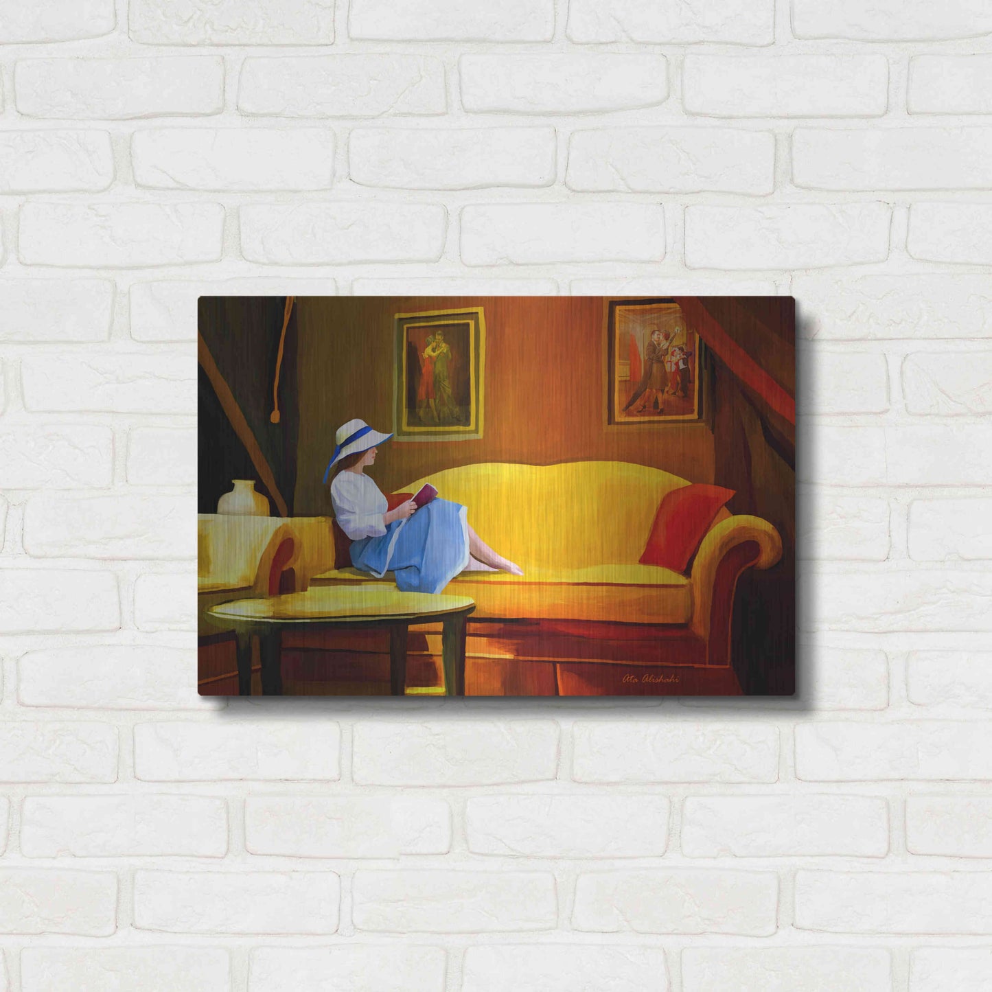 Luxe Metal Art 'Lady Reading 1' by Ata Alishahi, Metal Wall Art,24x16