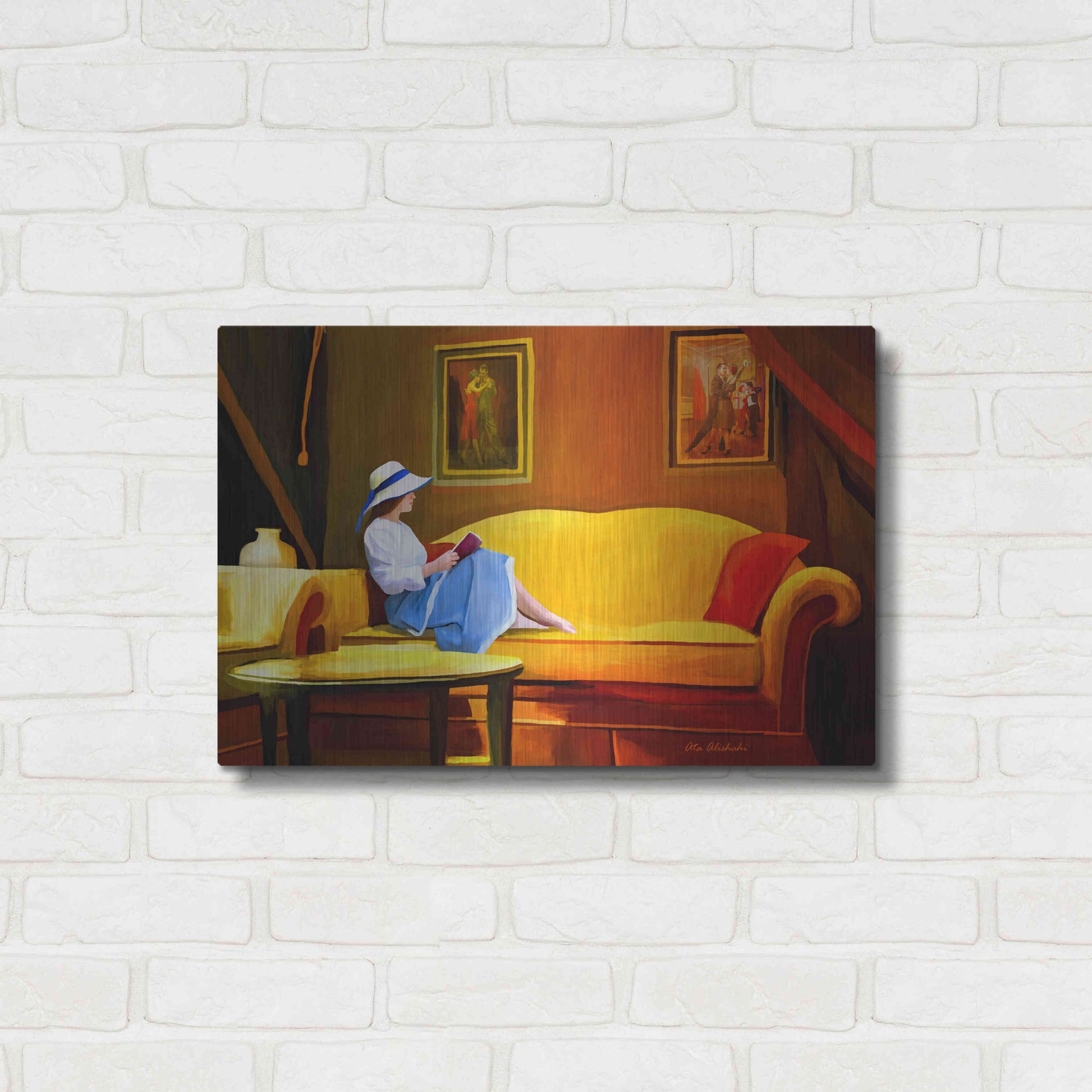 Luxe Metal Art 'Lady Reading 1' by Ata Alishahi, Metal Wall Art,24x16