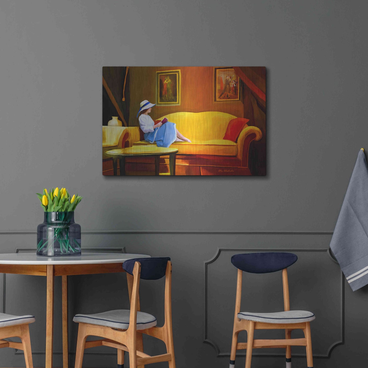 Luxe Metal Art 'Lady Reading 1' by Ata Alishahi, Metal Wall Art,36x24