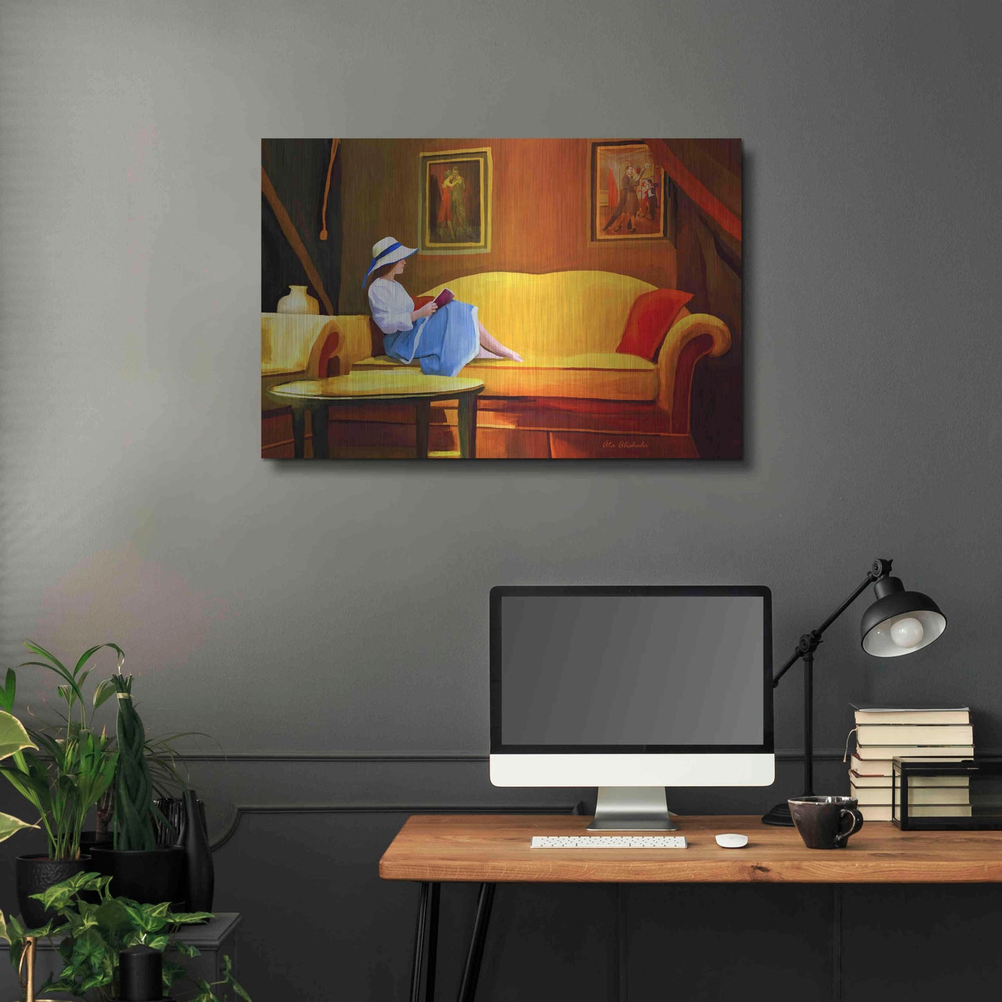 Luxe Metal Art 'Lady Reading 1' by Ata Alishahi, Metal Wall Art,36x24