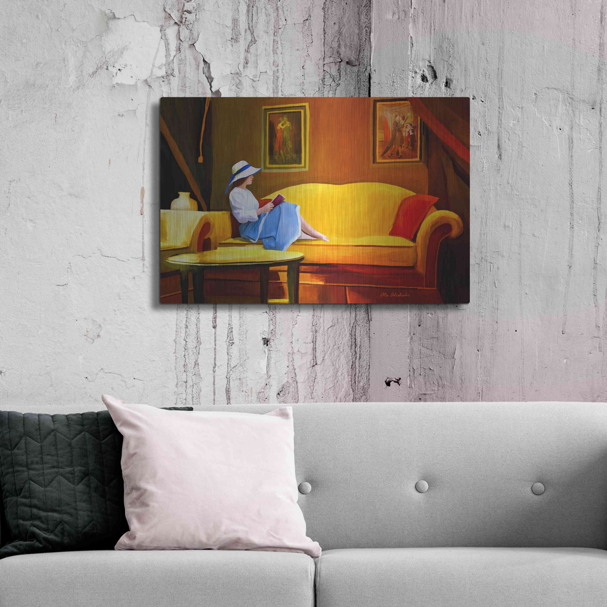 Luxe Metal Art 'Lady Reading 1' by Ata Alishahi, Metal Wall Art,36x24