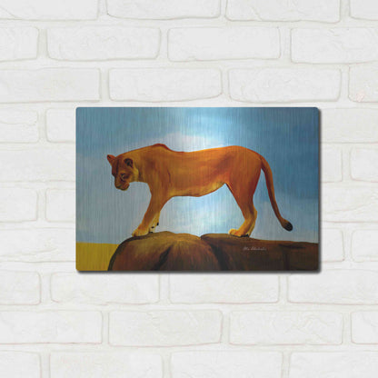 Luxe Metal Art 'Lioness On A Rock 1' by Ata Alishahi, Metal Wall Art,16x12