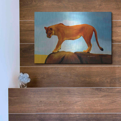 Luxe Metal Art 'Lioness On A Rock 1' by Ata Alishahi, Metal Wall Art,16x12