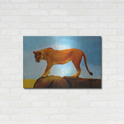 Luxe Metal Art 'Lioness On A Rock 1' by Ata Alishahi, Metal Wall Art,36x24