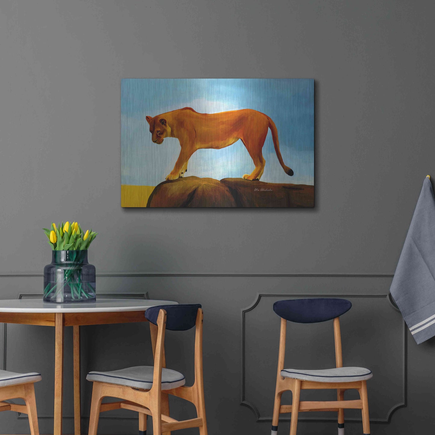 Luxe Metal Art 'Lioness On A Rock 1' by Ata Alishahi, Metal Wall Art,36x24